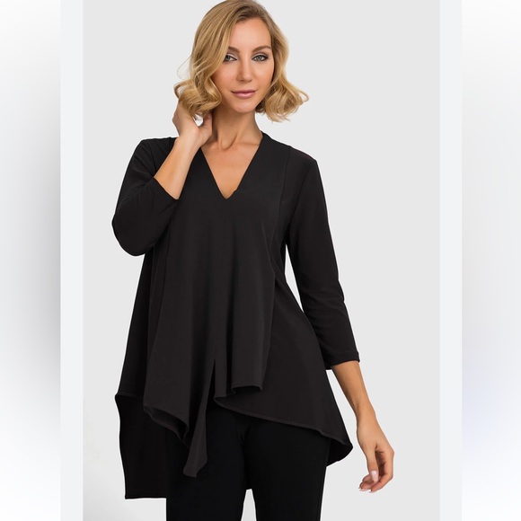 Joseph Ribkoff Tops - Joseph Ribkoff Black V-Neck Asymmetric Draped Tunic Size 8